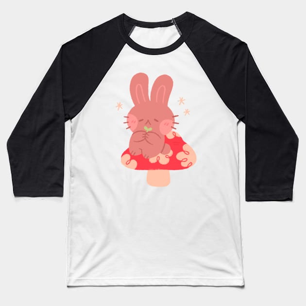 Mushroom Bunny Baseball T-Shirt by Niamh Smith Illustrations